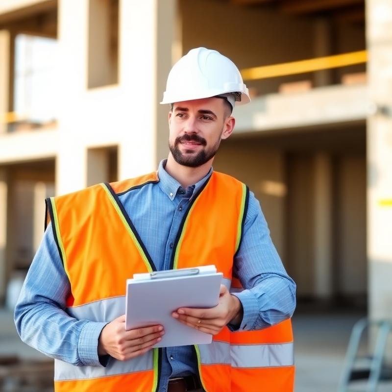 Safety officer with clipboard on site